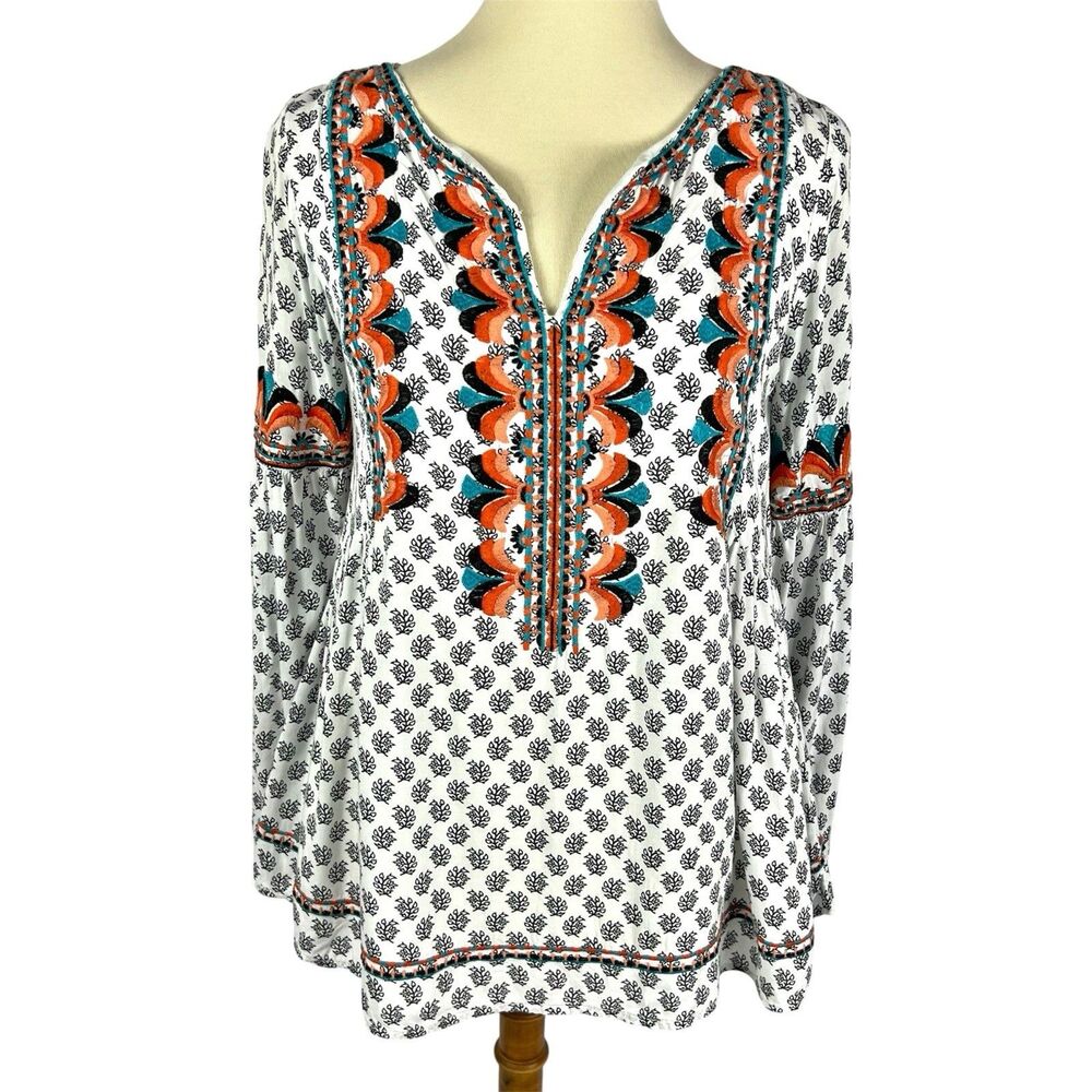 Sundance Adelle Floral Embroidered Long Sleeve V-Neck Boho Peasant Top Small